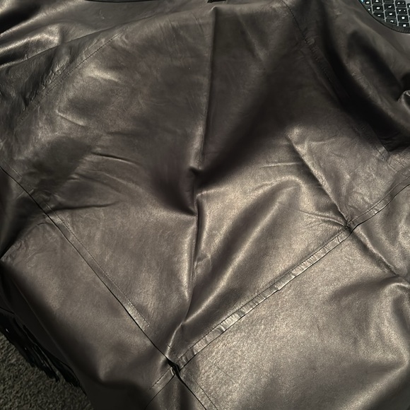 💣NWOT💣Babjades💣Italian Fringed Black Leather & Suede Reversible Cape/Poncho💣 - Picture 8 of 8